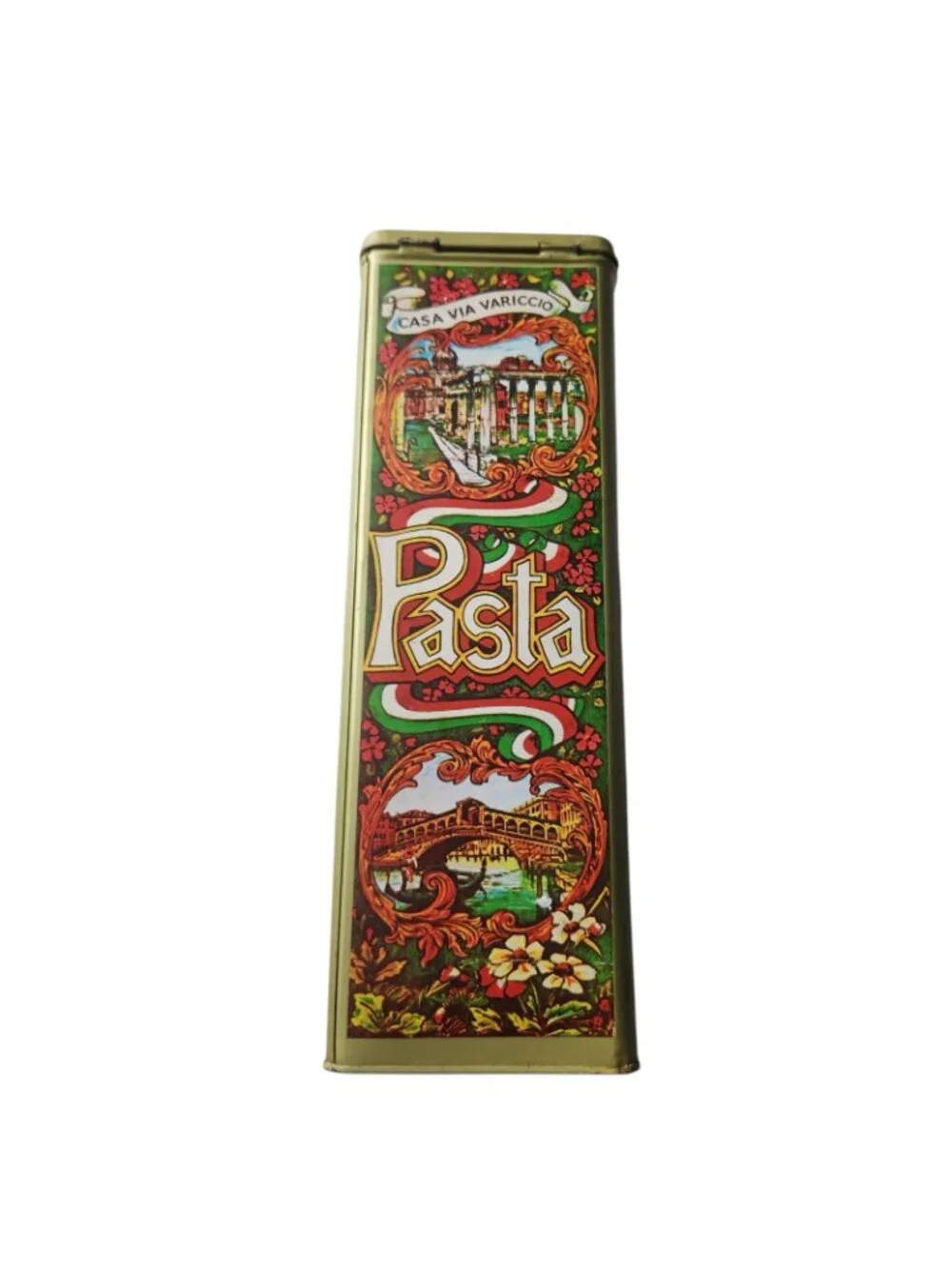 Vintage Casa Via Variccio Napoli Bologna Turino Pasta Tin Made In Hong Kong 12”